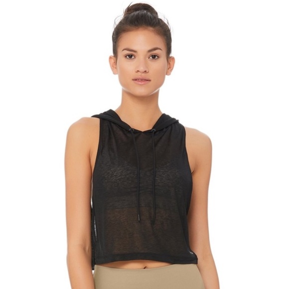 ALO Arrow Tank Hoodie Heathered Crop - Picture 1 of 13